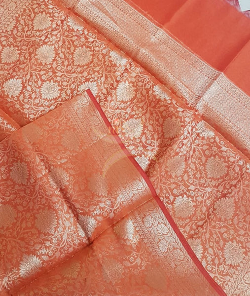 Orange chanderi benaras brocade dupatta