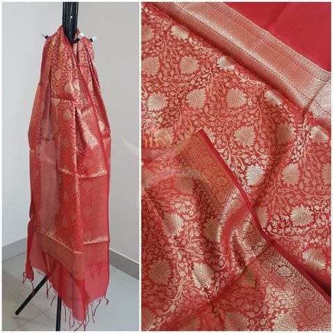Red chanderi benaras brocade dupatta