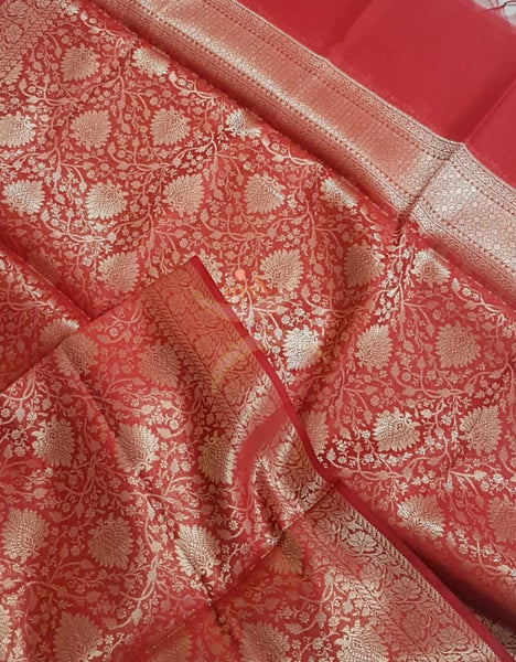 Red chanderi benaras brocade dupatta