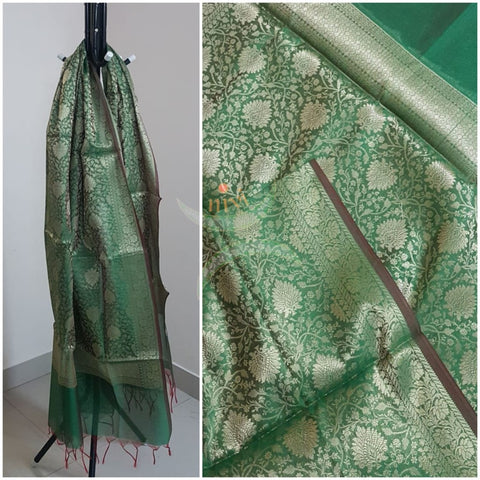 Green chanderi benaras brocade dupatta