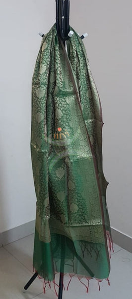 Green chanderi benaras brocade dupatta