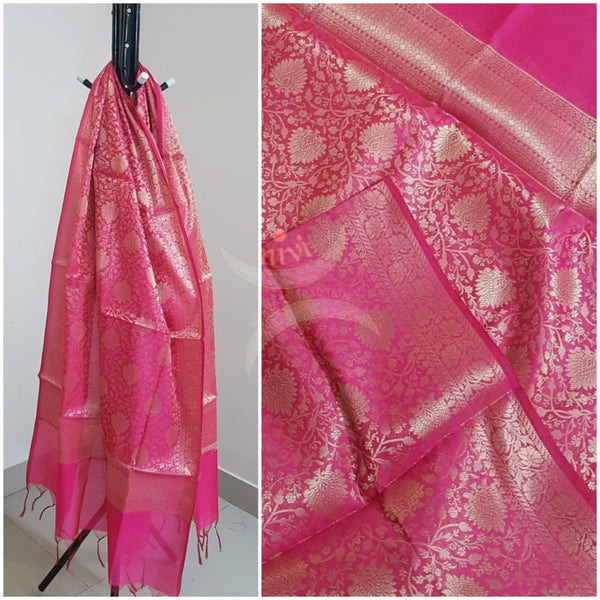 Pink chanderi benaras brocade dupatta