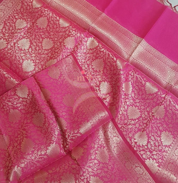 Pink chanderi benaras brocade dupatta