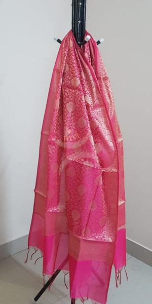 Pink chanderi benaras brocade dupatta