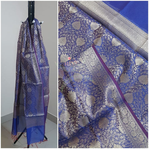 Royal blue chanderi benaras brocade dupatta