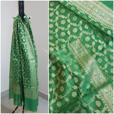 Green chanderi benaras brocade dupatta