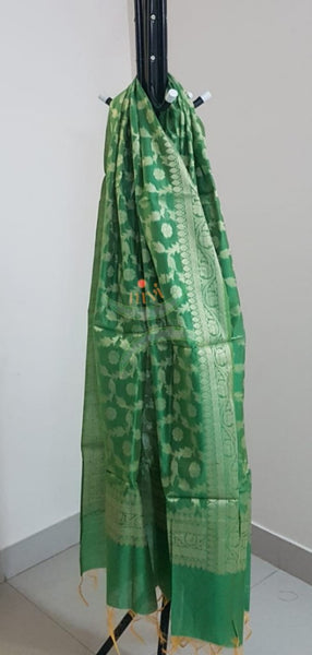 Green chanderi benaras brocade dupatta