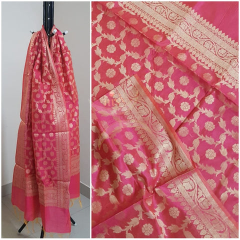 Pink chanderi benaras brocade dupatta