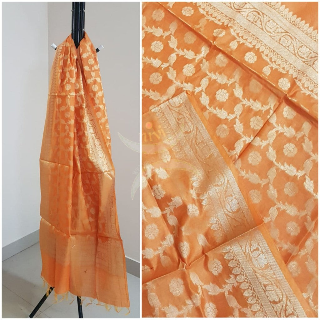 Orange chanderi benaras brocade dupatta