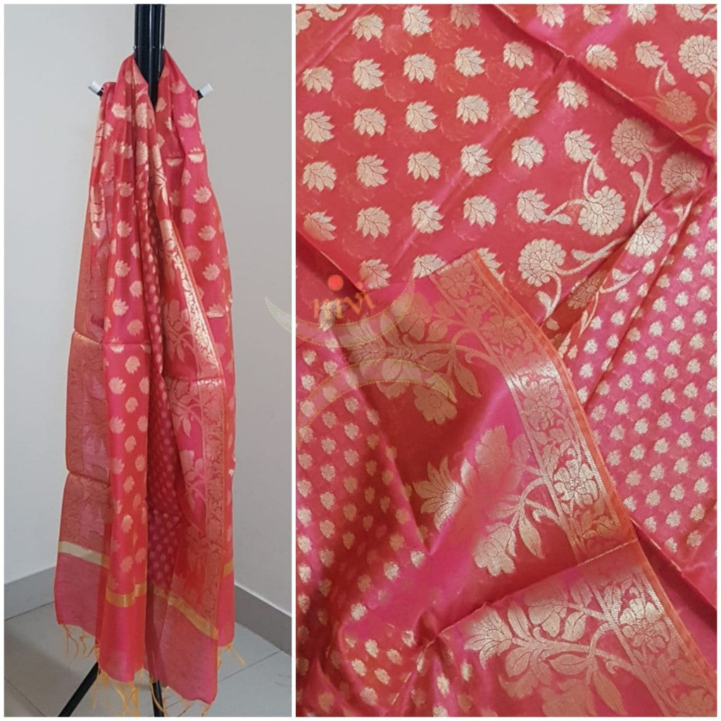 Pink two tone chanderi benaras brocade dupatta