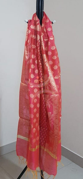 Pink two tone chanderi benaras brocade dupatta