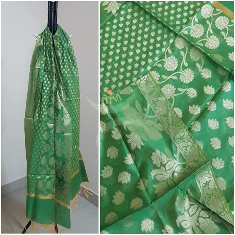 Green chanderi benaras brocade dupatta