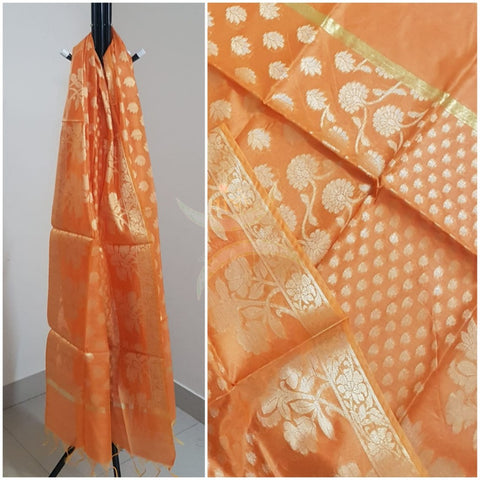 Orange chanderi benaras brocade dupatta