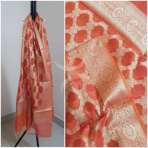 Orange chanderi benaras brocade dupatta