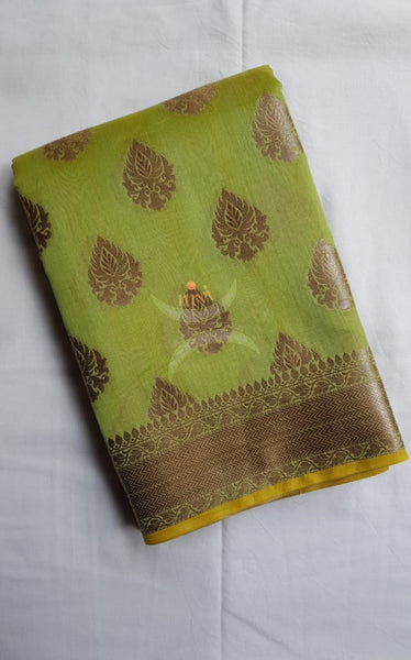 Green benaras brocade silk saree with antique gold brocade
