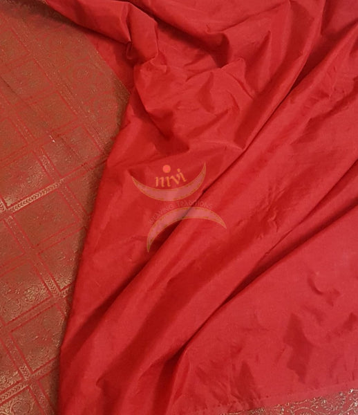 Beige pure muga silk benaras brocade with contrasting border and pallu