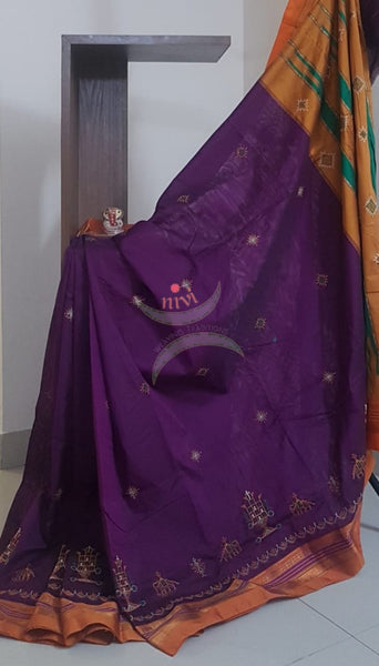 Purple ilkal silk cotton with traditional kasuti embroidery