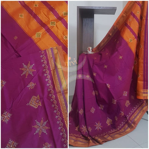 Pink ilkal silk cotton with traditional kasuti embroidery