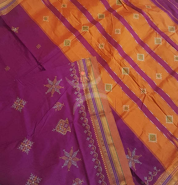 Pink ilkal silk cotton with traditional kasuti embroidery