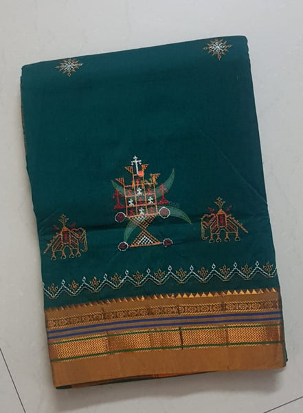 Green ilkal silk cotton with traditional kasuti embroidery