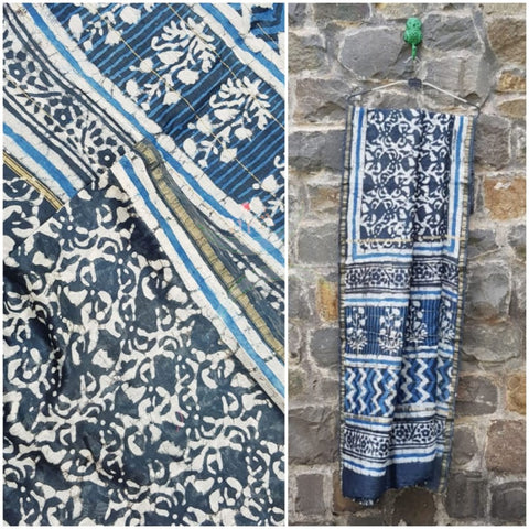 Indigo handloom chanderi bagru with batik