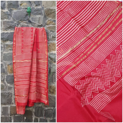 Red handloom chanderi bagru saree