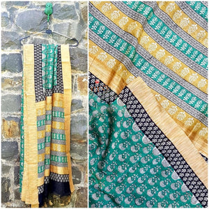 Teal handloom maheshwari geecha bagru hand printed saree
