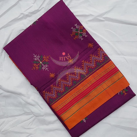 Pink ilkal blend kasuti embroidered saree