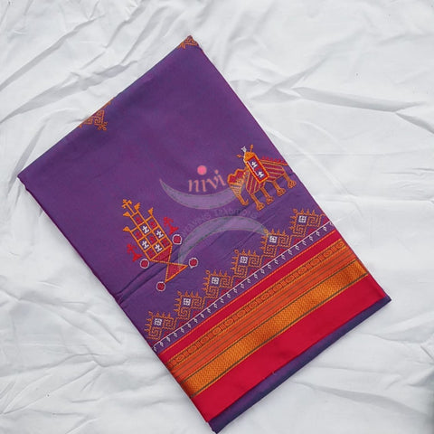 Purple ilkal blend kasuti embroidered saree