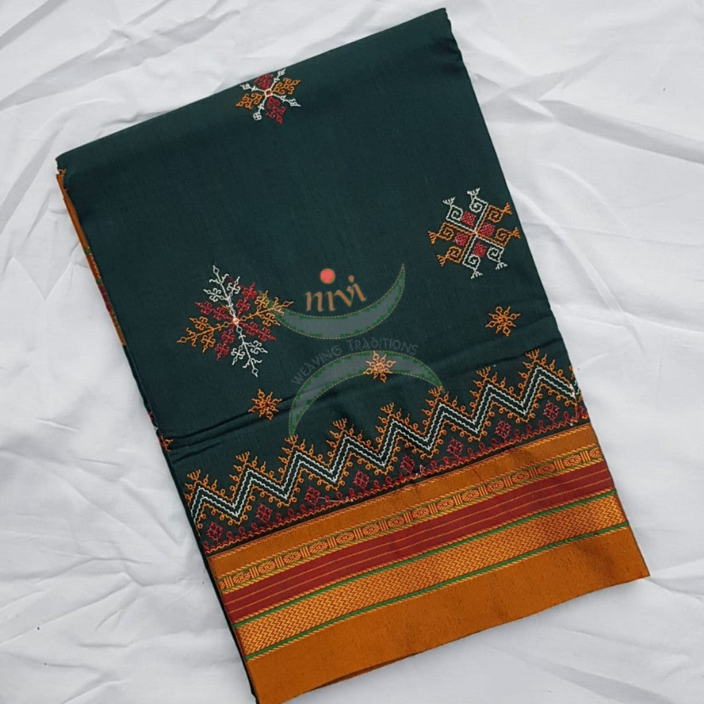 Green ilkal blend kasuti embroidered saree