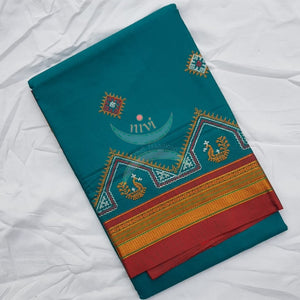 Teal ilkal blend kasuti embroidered saree