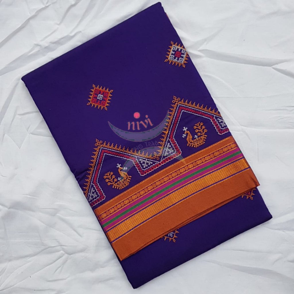 Royal blue ilkal blend kasuti embroidered saree