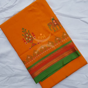 Mustard orange ilkal blend kasuti embroidered saree