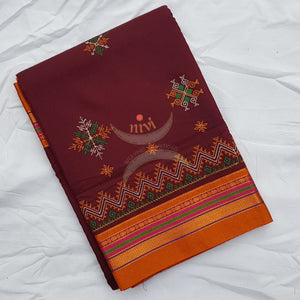 Maroon ilkal blend kasuti embroidered saree