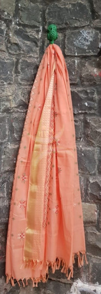 Peach kota cotton dupatta with kasuti embroidery