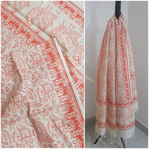 Handloom silk blend block printed dupatta