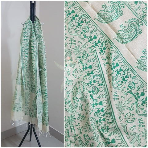 Handloom silk blend block printed dupatta