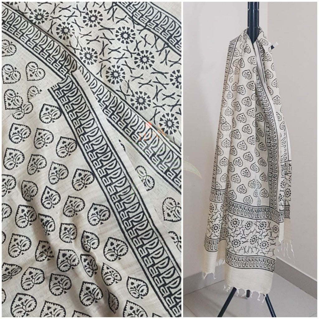 Handloom silk blend block printed dupatta