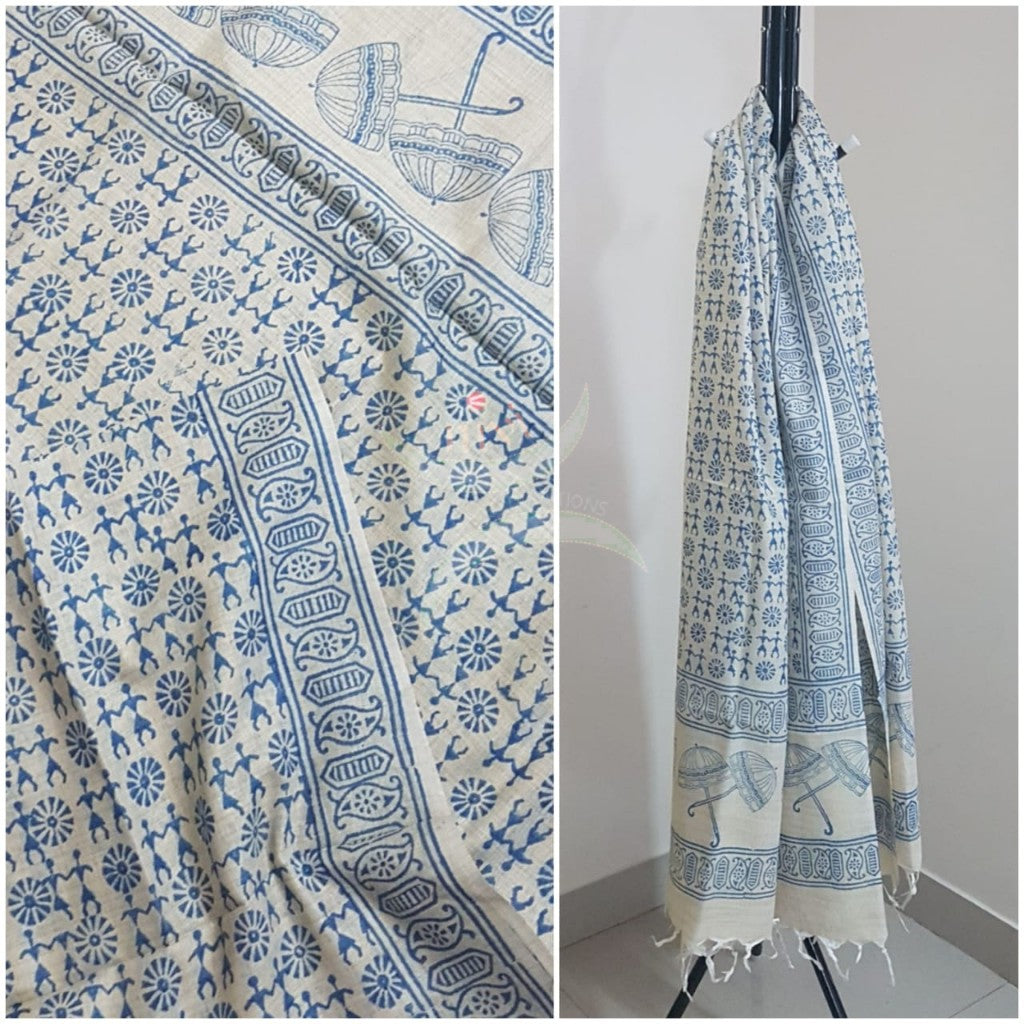 Handloom silk blend block printed dupatta