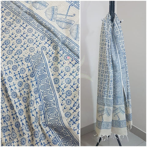 Handloom silk blend block printed dupatta