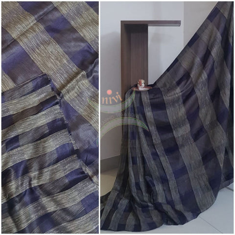 Navy blue Cotton organza geecha handloom Saree