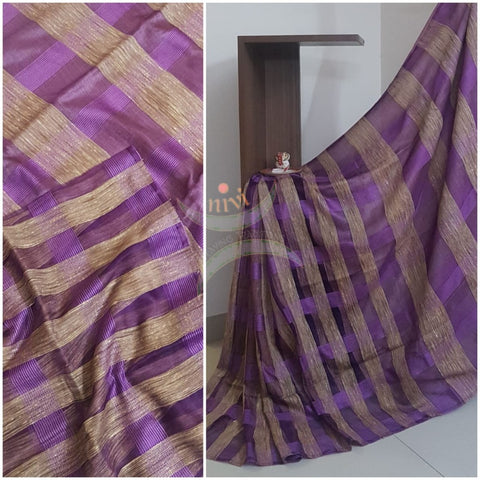 Purple Cotton organza geecha handloom Saree