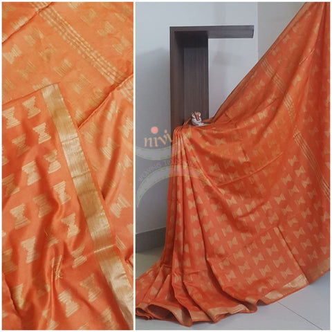 Orange Bengal handloom cotton saree.