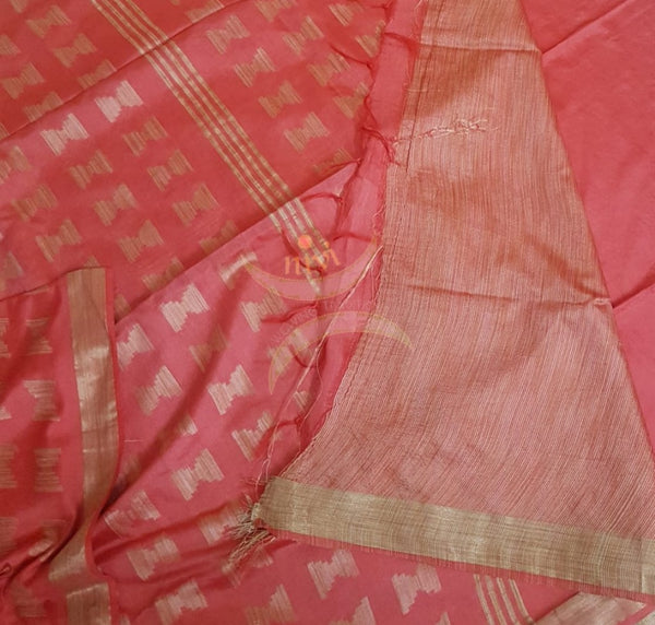 Peach Bengal handloom cotton saree.