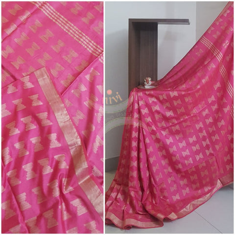Pink Bengal handloom cotton saree.