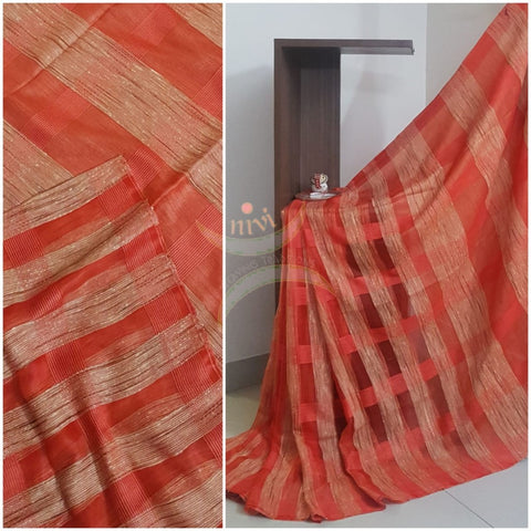 Red Cotton organza geecha handloom Saree