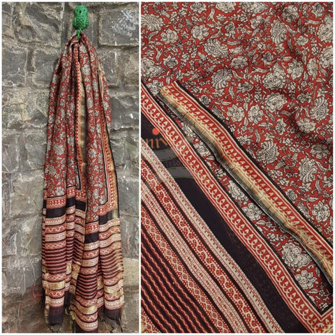 Handloom block printed chanderi dupatta