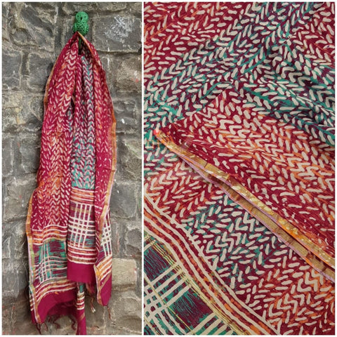 Handloom block printed chanderi dupatta