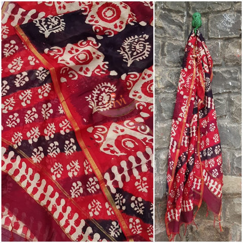 Handloom block printed chanderi dupatta