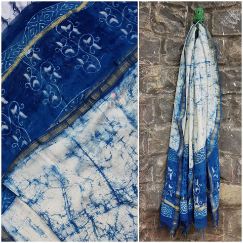 Handloom block printed chanderi dupatta
